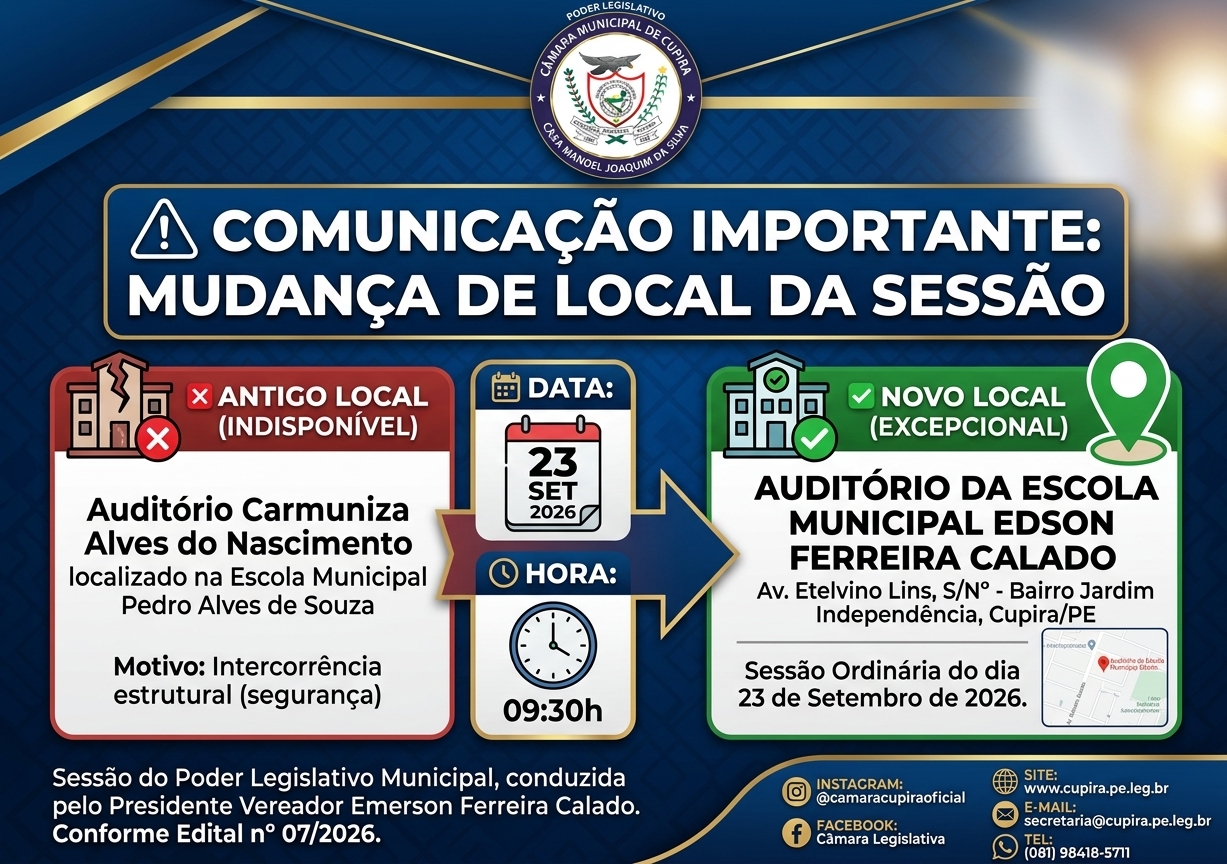 Sessões ordinárias no Edson Ferreira Calado
